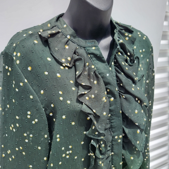 H&M Green Ruffled polka dots button-down blouse size 12 - Picture 3 of 6